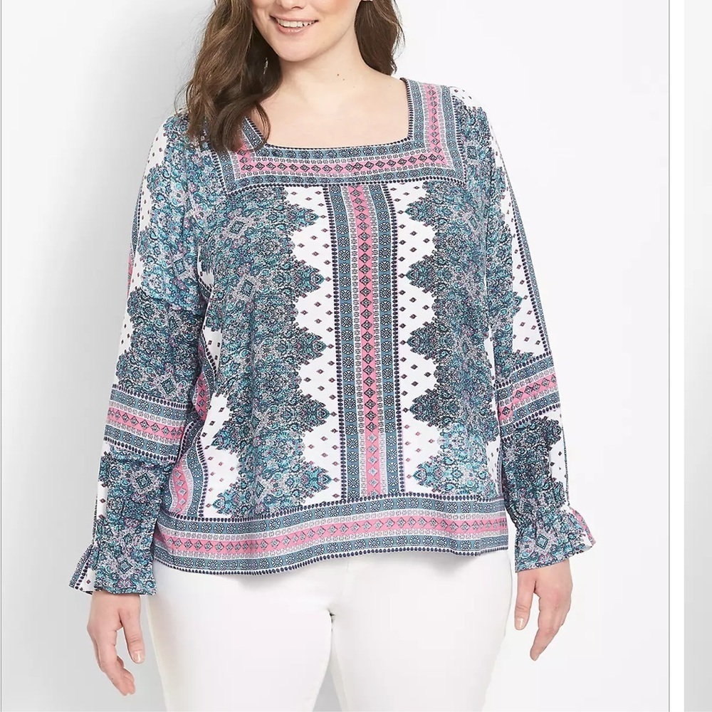 Lane Bryant Women's Plus Size 22 Classic Long-Sleeve Square-Neck Blouse Metro